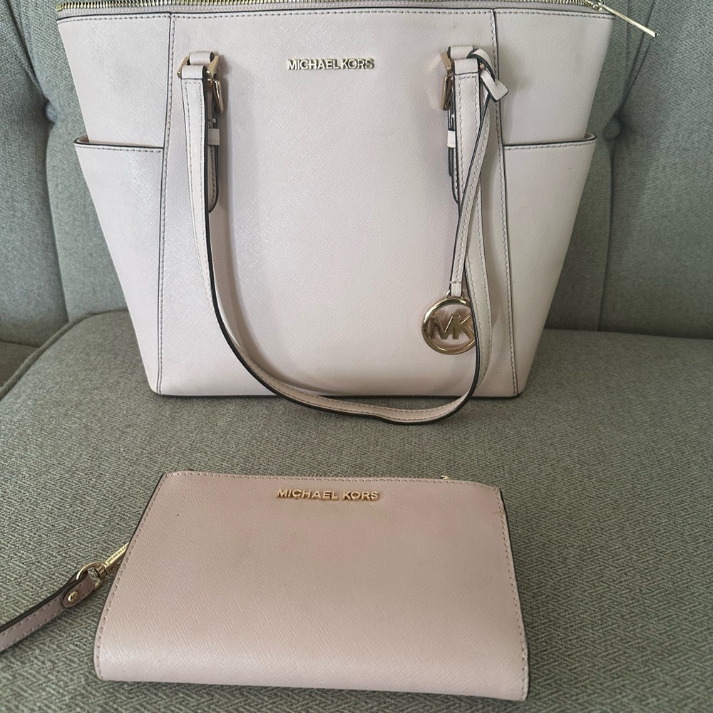Pale pink Michael Kors purse and wallet set